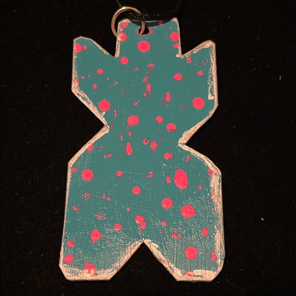 Teal and Pink Polka Dot Bear Keychain